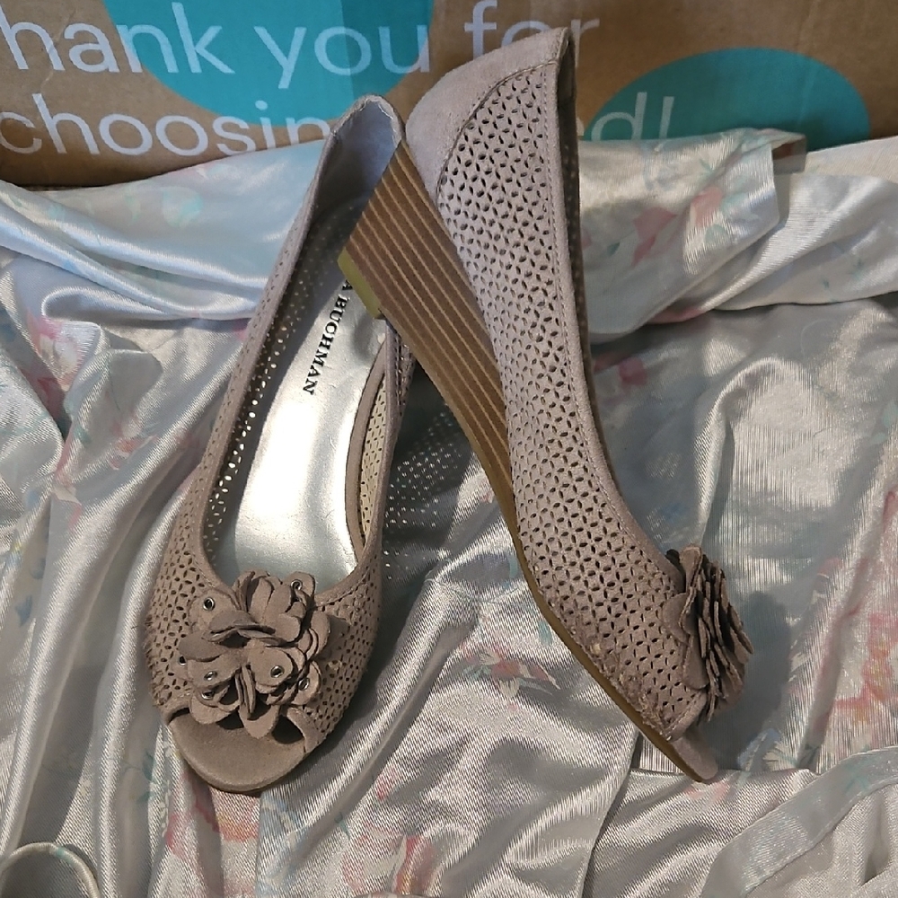 Dana Buchman Taupe Wedge Peep-Toe Shoes